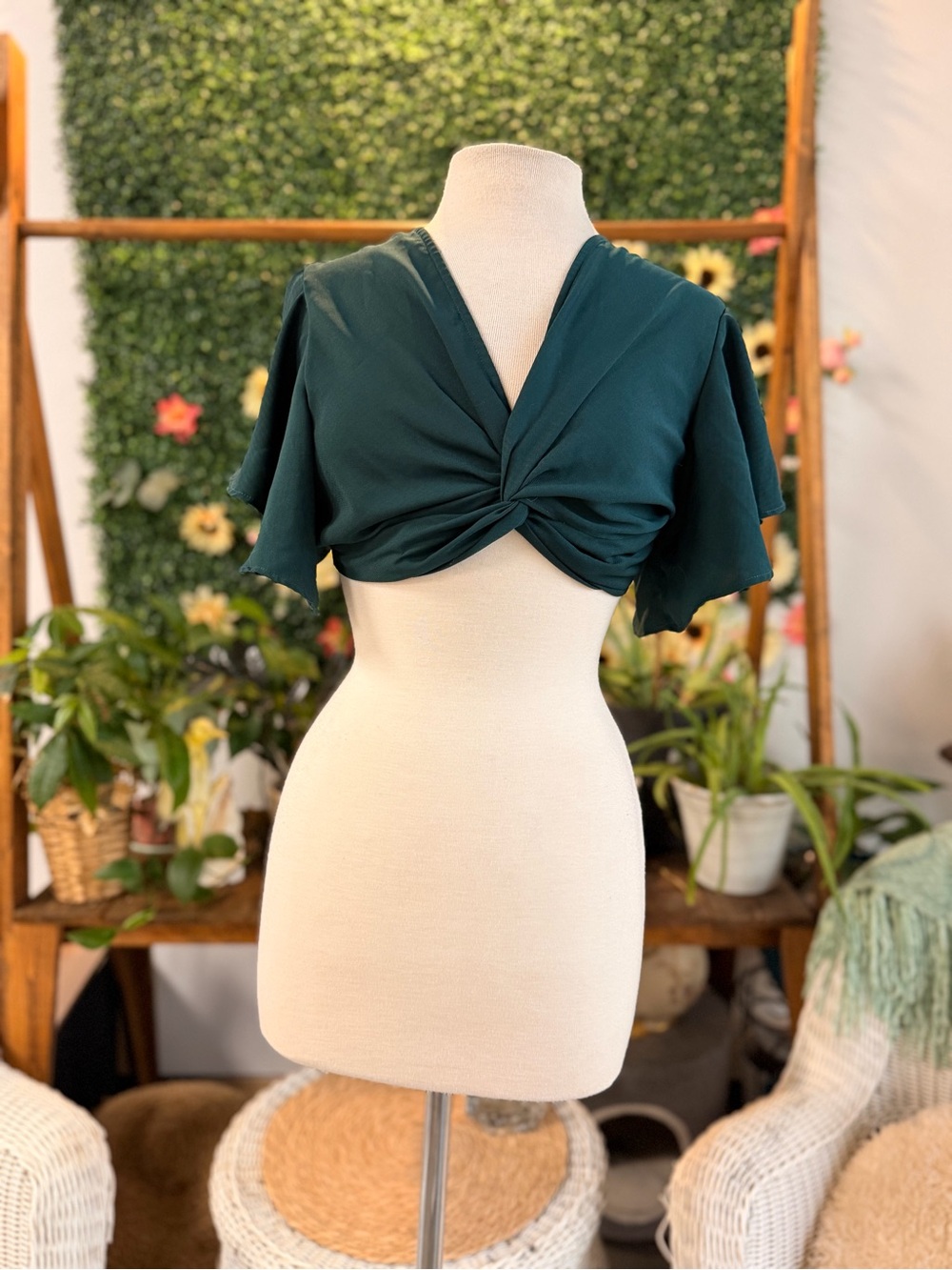 Windsor Teal Twist-Front Crop Top